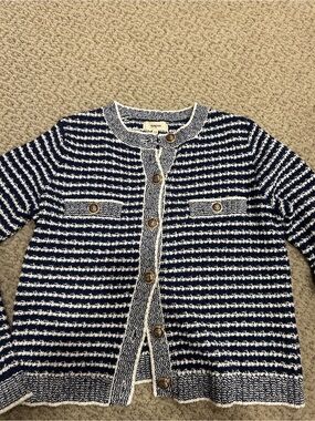 Striped Navy & White Knit Button-Front Cardigan